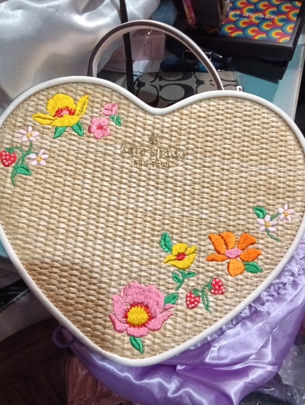 Kate Spade Love Shack Heart Purse With Embroidery Flowers NWOT